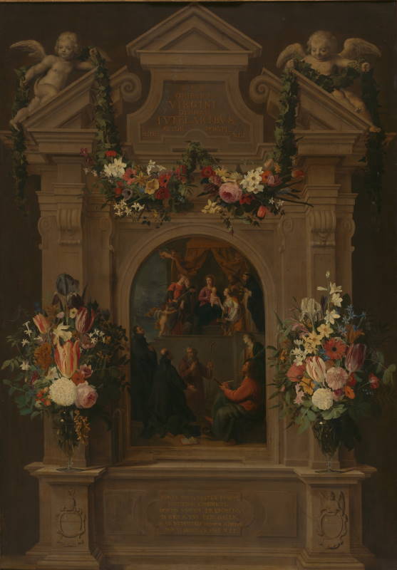 Het mystiek huwelijk van de heilige Catharina omringd door heiligen